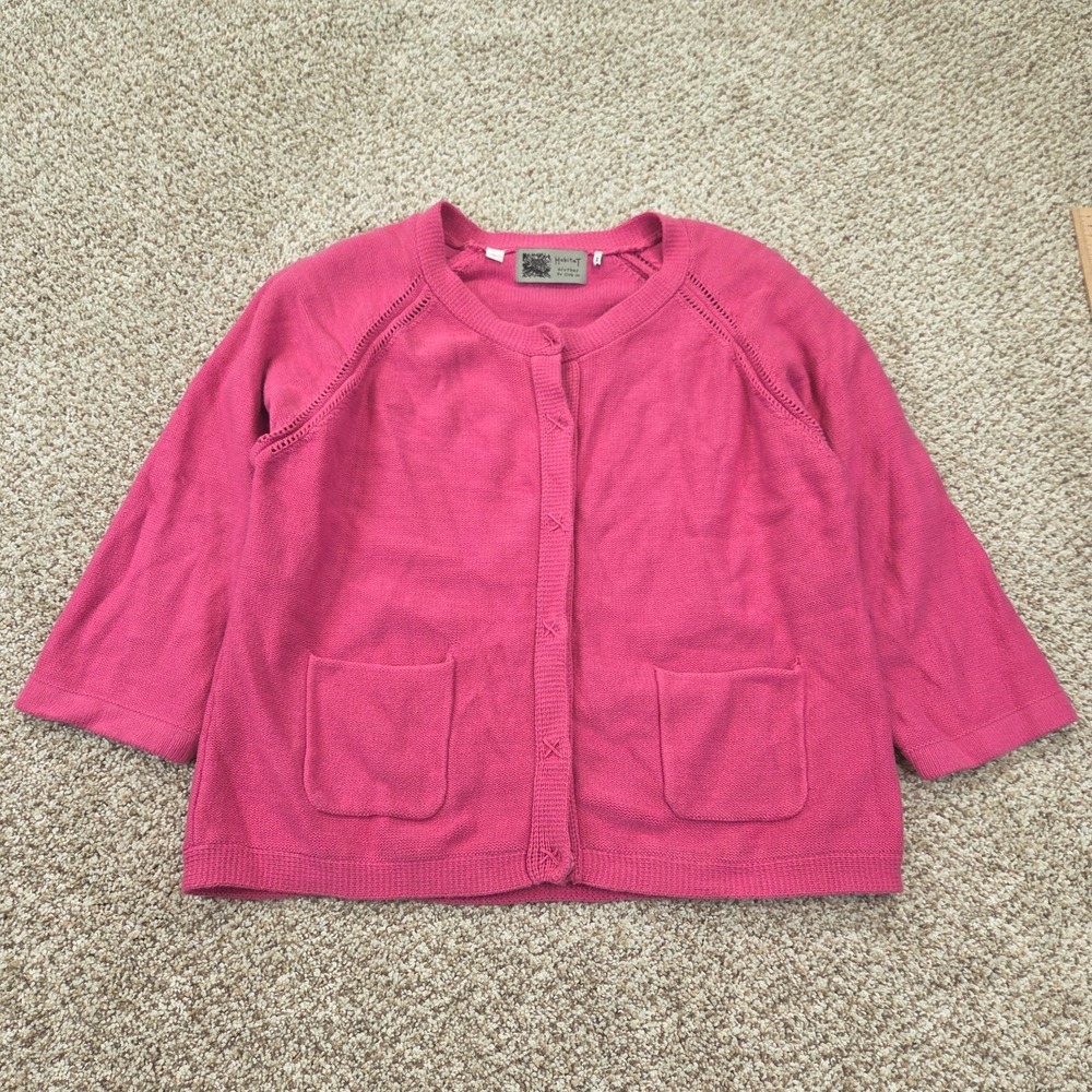 Habitat Clothes To Live In Pink Knit Sweater Snap Button Cardigan Pockets Size L